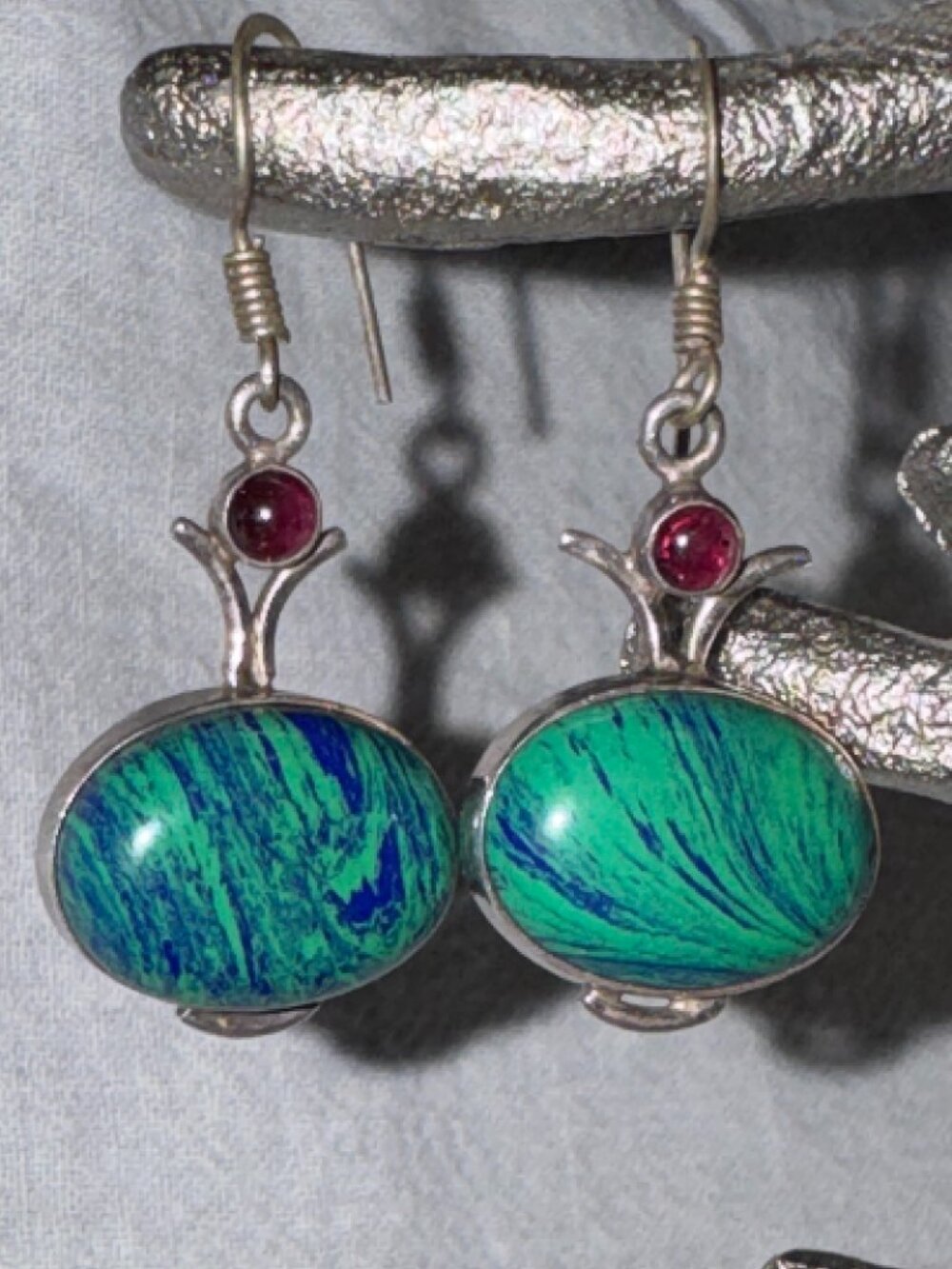 Calsilica and Garnet Earrings in Sterling Silver